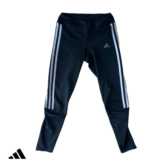 WOMEN'S ADIDAS RUNNING CLIMALITE 7/8 LEGGINGS SIZE  XS BLACK AND WHITE 3-STRIPES - Picture 1 of 16